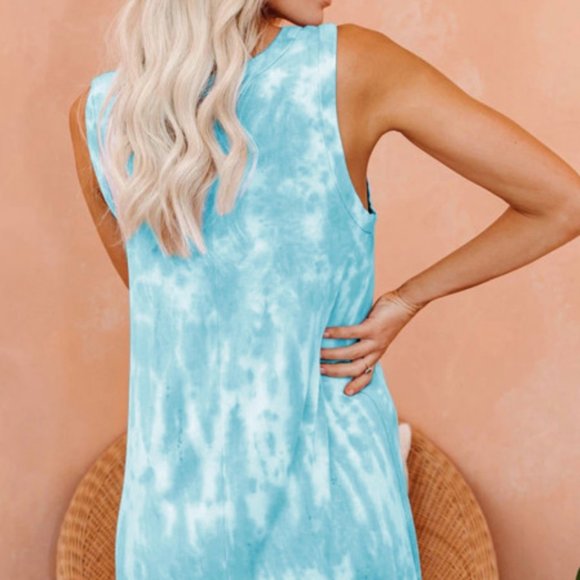 Emma Tie Dye Tank Dress Teal - Picture 2 of 5